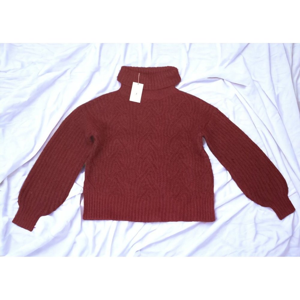A New Day XS Burgundy  Turtleneck Cable Stitch Sweater
